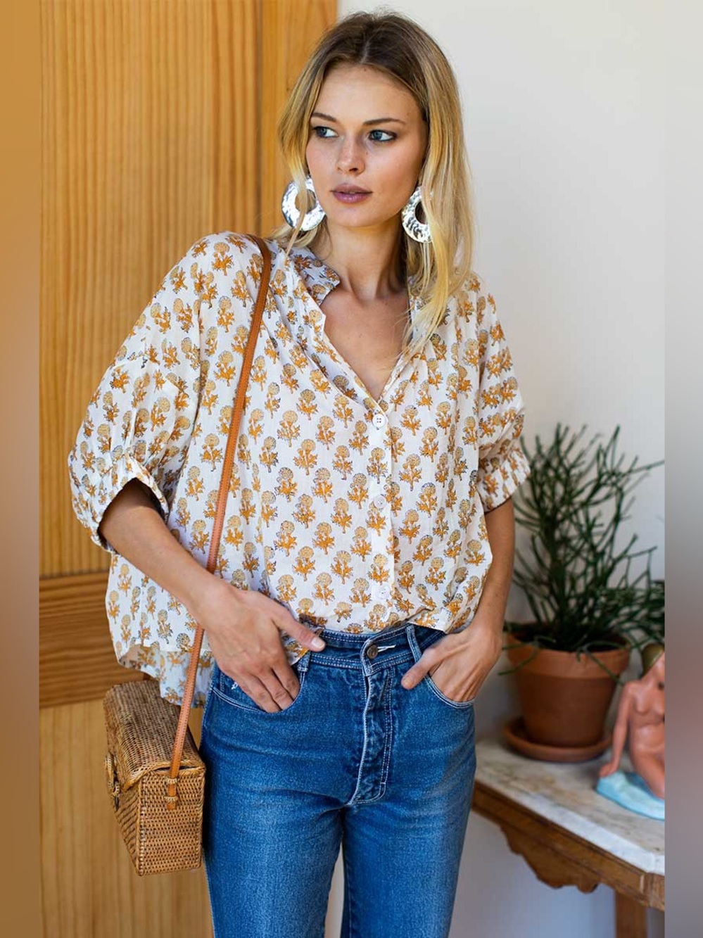 MANDARIN COLLAR TOP - LITTLE MARIGOLDS ORGANIC